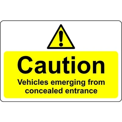 Image of Caution vehicles emerging from concealed entrance Safety sign 1mm Plastic (600mm x 400mm)