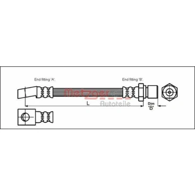 Image of 4241444 Brake Hose METZGER 4112812 323mm OPEL: Kadett E CC, SAAB: 9 3 Convertible