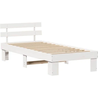 Image of vidaXL Bed Frame with Headboard White 90x200 cm Solid Wood Pine