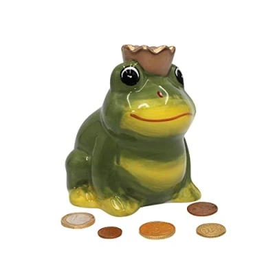 Image of Dekohelden24 Ceramic Money Frog with Crown, King, Saving Box, L/W/H: Approx. 9 x 10 11 cm, Plastic, cm