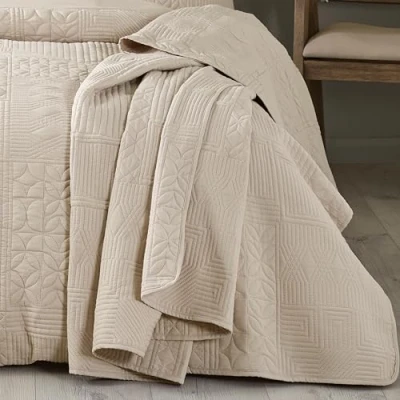 Image of Catherine Lansfield Folkstone Geo 220x230cm Bedspread Natural