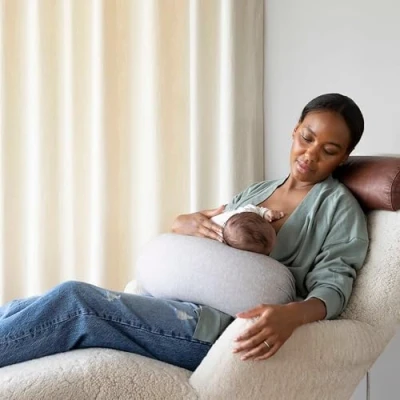 Image of bbhugme Adjustable Nursing Pillow Breastfeeding, Bottle Feeding, Baby Support Firmness and Fit Washable Cover Grey Melange