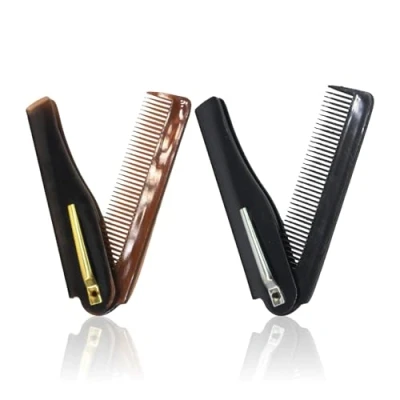 Image of 2 PCS Folding Comb for Beard Hair, Fine Toothed Pocket Combs Men, Moustache Shaping Comb, Portable Travel Hair Brush, Flip Grooming Combing Beards and Mustaches