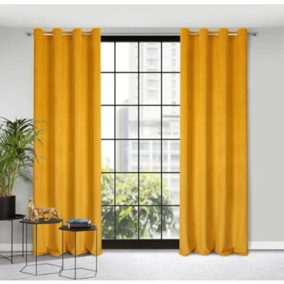 Image of Eurofirany ELIZA Structural Velvet Curtain with Eyelets 1 Pc. Thermal Insulated Curtain, Opaque, Room Darkening, Bedroom, Living Room, 140x250 cm, Mustard Yellow