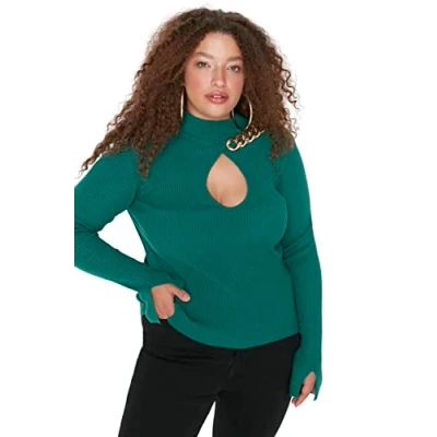 Image of Trendyol Women&#039;s TBBAW23AN00120/Zümrüt Yeşili Sweatshirt, Emerald Green, 4XL