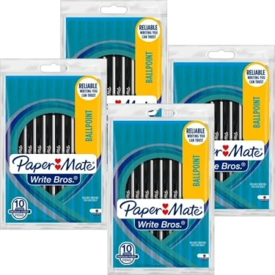 Image of newell brands 40 x Papermate Write Bros Classic Ballpoint Stick Pen 1.0mm Medium Point Black Ink Loose in Plain Packaging