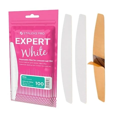 Image of STALEKS PRO 50 Pcs Disposable Half Moon Shape Nail Files Refill Adhesive Expert 100 Grit White File, Lime Crescent
