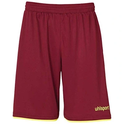 Image of uhlsport Club Men&#039;s Football Shorts, Mens, 100380606, Burgundy/Fluorescent Yellow, S