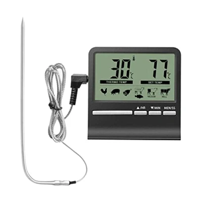 Image of CAM2 Oven Thermometer, Equipped with Large LCD Digital Display, Timer, 304 Stainless Steel Probe, Magnetic Adsorption, High Temperature Warning, Precise Measurement