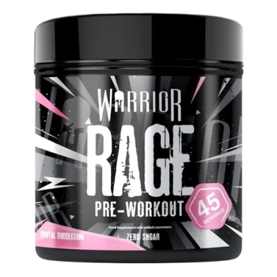Image of Warrior Rage Pre Workout Powder 392g Energy Drink Supplement with Vitamin C, Beta Alanine and Creatine Gluconate 45 Servings (Brutal Bubblegum)