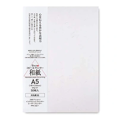 Image of ONAO Washi Paper Printable A5 Printer (50 Sheets), TAIREISHI Japanese for Printing, Multipurpose Copy Laser and Inkjet Printers, Made in JAPAN (47306)