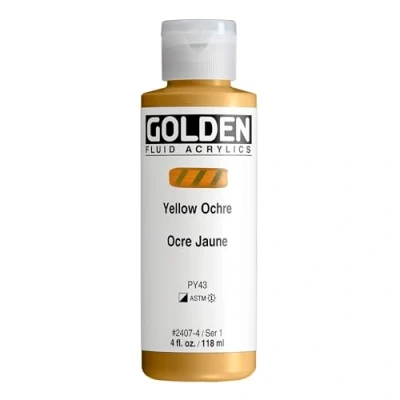 Image of Golden 0002407 4 4oz. 118ml Fluid Acrylic Paint Color Bottle Yellow Ochre