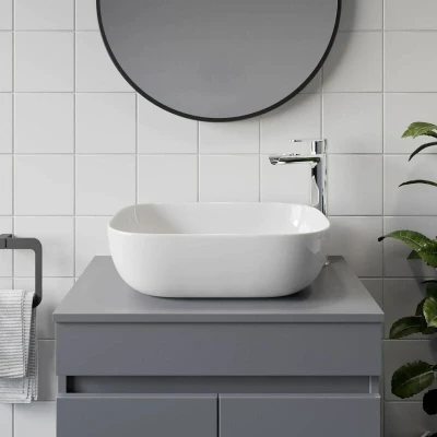 Image of Affine Rectangular Countertop Basin Gloss White 460 x 325mm