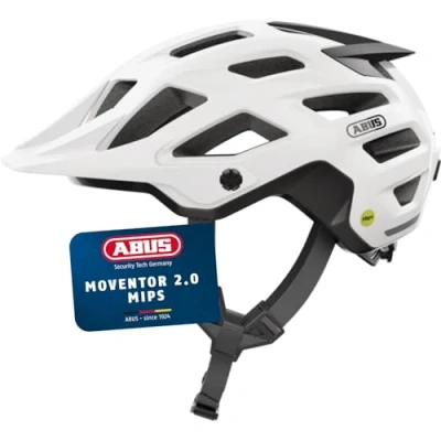 Image of ABUS MTB Helmet Moventor 2.0 MIPS Bicycle with Impact Protection for Off Road Use All Mountain Unisex Glossy White, Size S