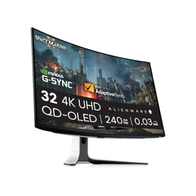 Image of Alienware AW3225QF 32 Inch 4K UHD (3840x2160) 1700R Curved Gaming Monitor, 240Hz, QD OLED, 0.03ms, NVIDIA G SYNC Compatible, HDR, Dolby Vision, USB C, DisplayPort, 2x HDMI, 4x USB, 3 Year Warranty