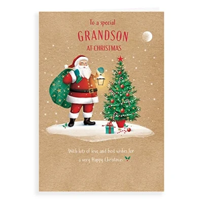 Image of Piccadilly Greetings Traditional Christmas Card Grandson 9 x 6 inches