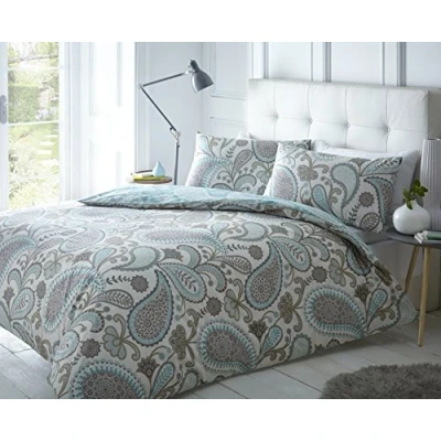 Image of Sleepdown Paisley Teal Duvet Cover &amp; Pillowcase Set Bedding Digital Print Quilt Case Single Double King Bedroom Daybed (Single)