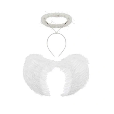 Image of WickedFun® WHITE ANGEL FAIRY WINGS AND HALO HEADBAND HALLOWEEN FANCY DRESS COSTUME PARTY