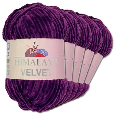 Image of Wohnkult Himalaya 5 x 100 g Velvet Dolphin Wool 40 Colours to Choose From Chenille Knitting Yarn Shiny Fleece Accessory Clothing (90028 Purple)