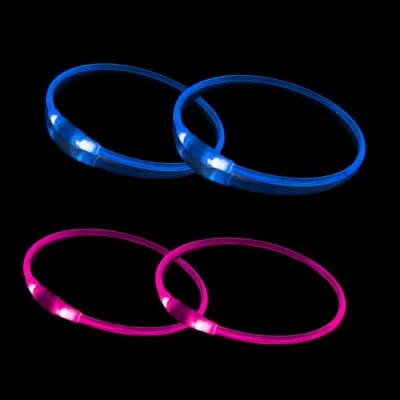 Image of 4 PCS LED Dog Collar, USB Rechargeable Flashing Collar for Night Safety, Adjustable, Waterproof, Bright Illuminated Dogs, One Size Fits All, Blue + Pink