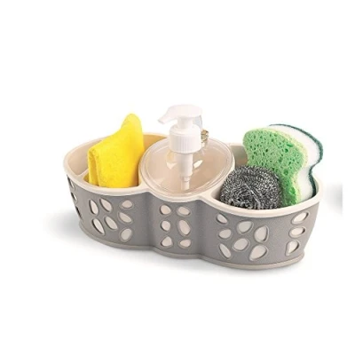 Image of Sponge Holder Brush Storage Liquid Soap Dispenser Pump for Bathroom Kitchen Hotel Sink Caddy Basket Organiser