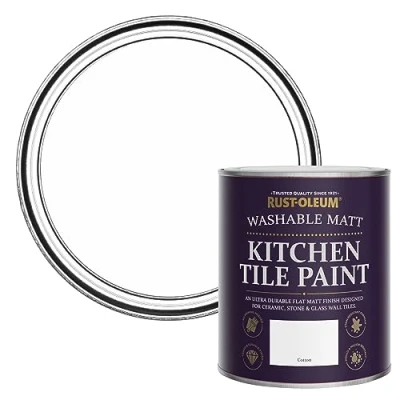 Image of Rust Oleum White water resistant Kitchen Tile Paint in Matt Finish Cotton (White) 750ml