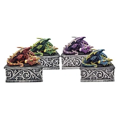 Image of Nemesis Now Dragon Safehold Set Of 4, Boxes, Multi Coloured, 8.4cm, Resin