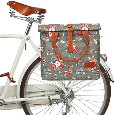 Image of TOURBON Ladies Bicycle Pannier Shopper Waterproof Canvas Bike Bags for Rear Carrier Handbag Cycling Travel