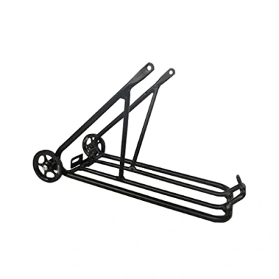 Image of Folding Luggage Carrier Detachable Polished Rear Rack Biking Shelf with Wheels Replacement for Brompton, Black