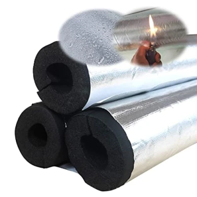 Image of Aluminum Foil Self adhesive Foam Pipe Insulation Lagging, ID 22mm 27mm 34mm 43mm 48mm 60mm 76mm 89mm 108mm 120mm Water Wrap Antifreeze Flame Retardant Rubber Tubular Tube Insulated