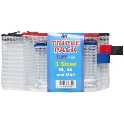 Image of Triple Pack (DL A6 &amp; Mini) Tuff Bags Clear Reinforced Storage Folder Zippa Zip Wallets Case Water Resistant (Pack Of 3)