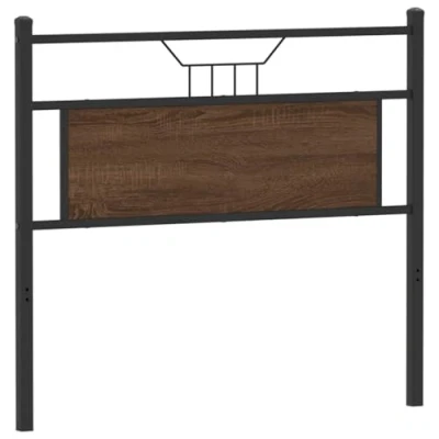 Image of vidaXL Headboard Bed Brown Oak Engineered Wood and Steel Stylish Bedroom Addition with Sturdy Metal Legs 112 x 3 91.5 cm
