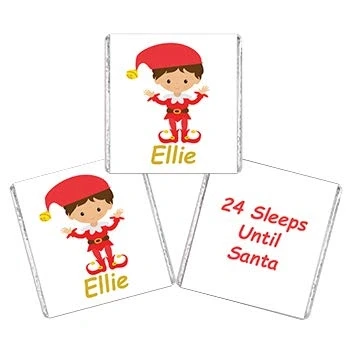 Image of 24 Personalised Elf Themed Christmas Countdown Advent Calendar Milk Chocolates