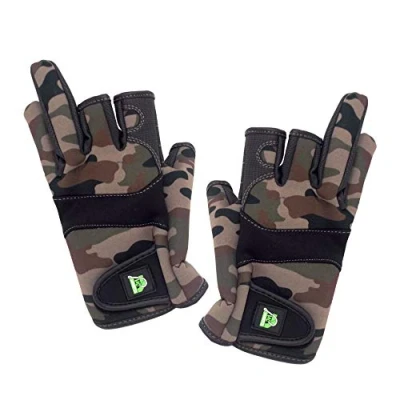 Image of Carp On Large Part Fingerless (2 Full / 3 Part) DPM CAMO 2mm Neoprene Non Slip Gloves with Adjustable Secure Wrist Strap For Fishing and Working in Cold Damp Wet Conditions [22 1829]