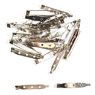 Image of Platinum Brooch Bar Pins Backs for Jewellery Making Findings (Platinum 38mm x 6mm Hook (3 Hole), Pack of 50)