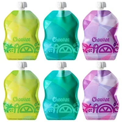 Image of ChooMee Reusable Baby Food Storage Pouches, 8 oz Ideal for Food, Smoothies and Purees Secure Double Lock Zipper, Wide Bottom, BPA Free SnakPack TropiColor 6 CT