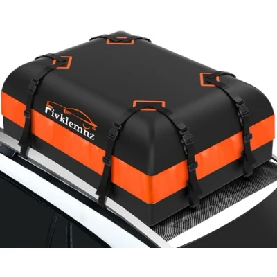 Image of FIVKLEMNZ 15 Cubic Car Roof Bag Cargo Carrier, Waterproof Rooftop Carrier with Anti Slip Mat + 8 Reinforced Straps 4 Door Hooks, Suitable for All Vehicle with/Without Rack