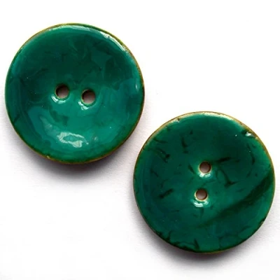 Image of Coconut Shell Round 2 Hole Buttons with Colour Enamel Pack of (Turquoise, 30mm)