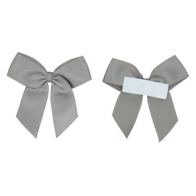 Image of Pre Tied 5cm Satin Ribbon Bow Self Adhesive 16mm Gifts, Arts and Crafts (Pack of 5, Grey 017)