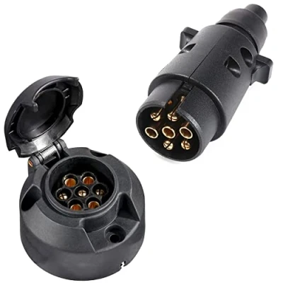 Image of SPARKMOTO 7 Pin Trailer Plug and Socket,12V 7Pin Light Board Socket Waterproof Connector,Trailer For RV Cars Semitrailer Caravan Adapter plug(Rubber Cap)