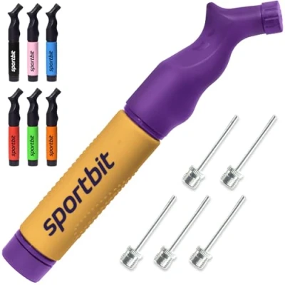 Image of SPORTBIT Ball Pump for Sports Balls Push &amp; Pull Inflating System Hand All Exercise Volleyball Pump, Basketball Inflator, Football Soccer Air Goes with 5 Needles Set