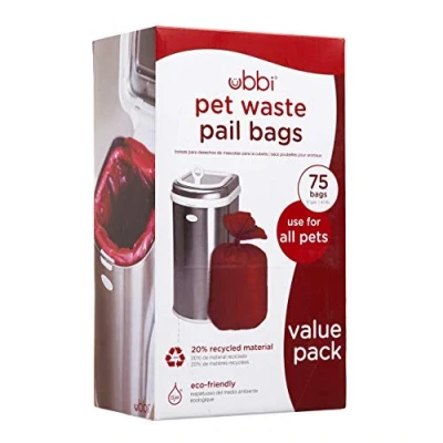 Image of Ubbi Pet Waste Pail Bags, Cat Litter Box Cleaning Solution, Red 75ct Value Pack