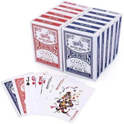 Image of LotFancy Playing Cards 12PCS, Poker Size Standard Index, 6 Blue and Red, for Blackjack, Euchre, Canasta Card Game, Casino Grade