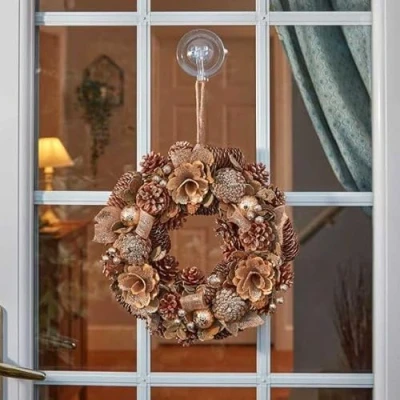 Image of Marco Paul Artificial hanging Wreath Christmas decorations Xmas Door Autumn Pinecones Baubles (30cm GoldFest)