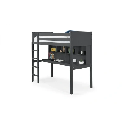 Image of Julian Bowen Titan High Sleeper Bed Anthracite Modern Design, Includes Desk, Shelves, and Storage