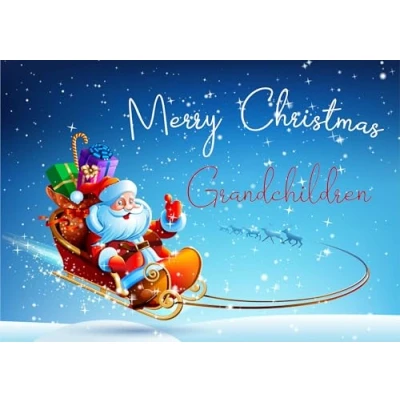 Image of doodlecards Grandchildren Christmas Card Santas Sleigh Medium Size for with Plain Envelope