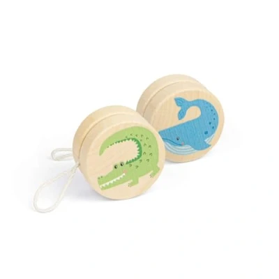 Image of Bigjigs Toys Wildlife Yo Yos (Whale &amp; Croc) 2pcs Wooden Animal Set, Retro Pocket Money Gifts For Girls Boys, Kids Party Bag Fillers, Age 3 Years Old +
