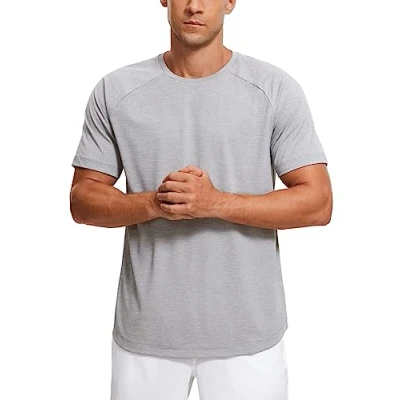 Image of CRZ YOGA Men&#039;s Lightweight Short Sleeve T Shirt Quick Dry Workout Running Athletic Tee Tops Light Gray Heather S