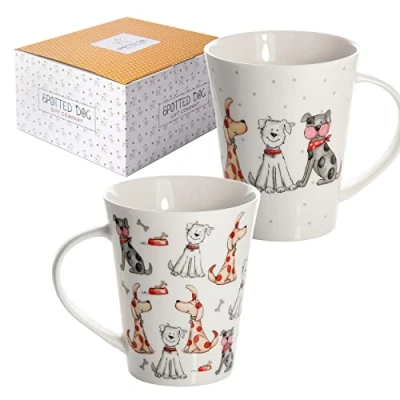 Image of SPOTTED Dog Gift COMPANY Cute Mugs Set of 2 360ml Coffee &amp; Tea Ceramic Porcelain China Cups for Hot Drinks Microwave Dishwasher Safe Gifts Lovers