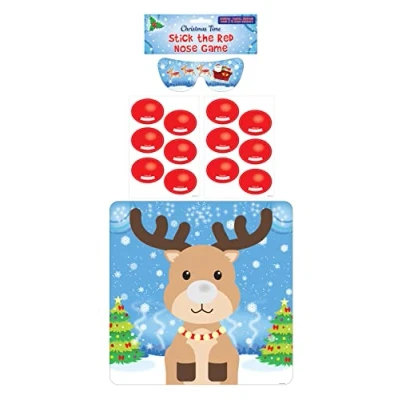 Image of HENBRANDT 1 x Stick the Red Nose on Reindeer 14pcs Christmas Party Game Rudolph Xmas Family Festive Games Stocking Filler Fillers Activity for Boys and Girls